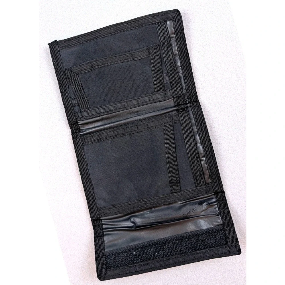 Coca-Cola Vintage Black Nylon Trifold Wallet White Logo Hook and Loop Closure
